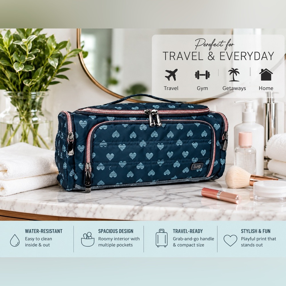 Lug Navy Heart Print Trolley Cosmetic Bag